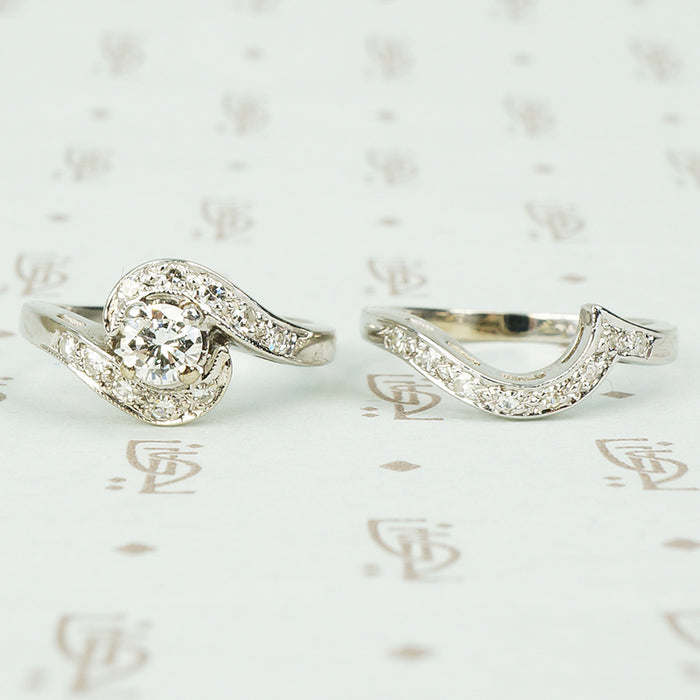 Swirly White Gold Nested Wedding Set