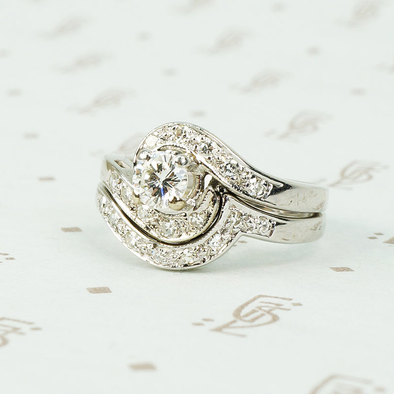 Swirly White Gold Nested Wedding Set
