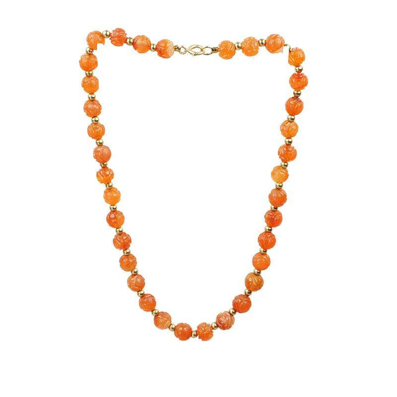 Vintage Carved Carnelian Bead Necklace Double Happiness