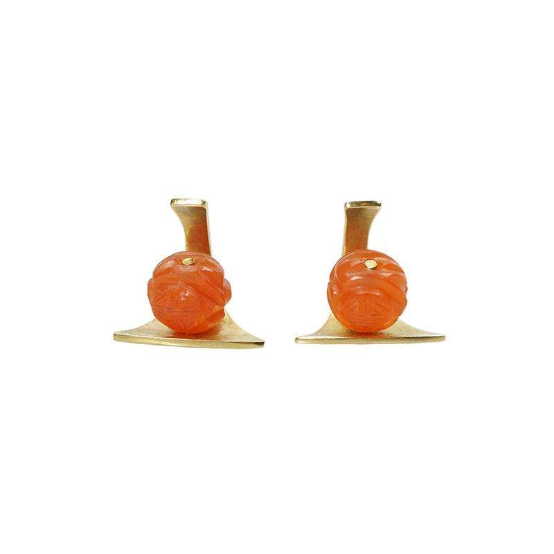 Signed Modernist Earrings by Ed Weiner in 14k Gold and Carnelian