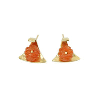 Signed Modernist Earrings by Ed Weiner in 14k Gold and Carnelian