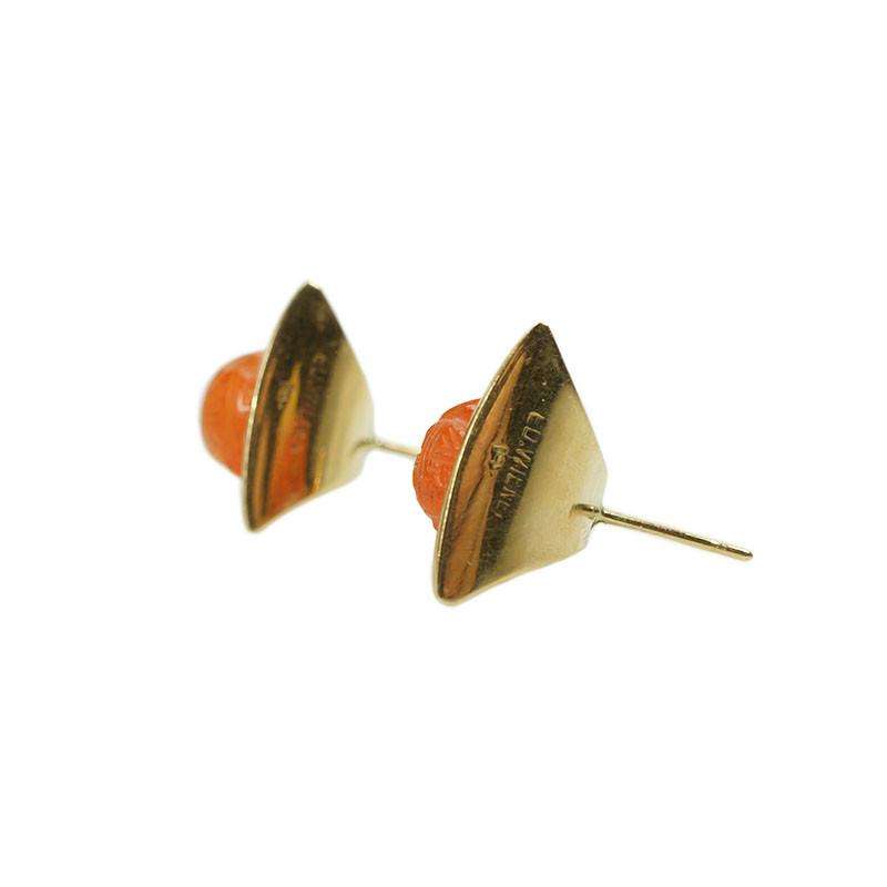 Signed Modernist Earrings by Ed Weiner in 14k Gold and Carnelian
