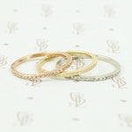 Wheat Recycled Revival band in rose, yellow and white gold.
