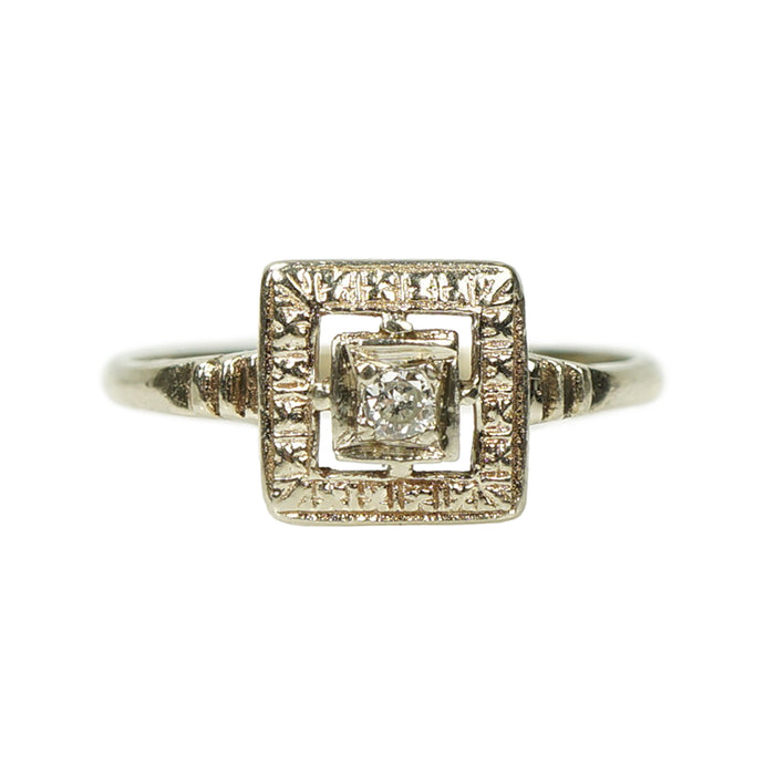 Sweet 1940's White Gold and Diamond Ring