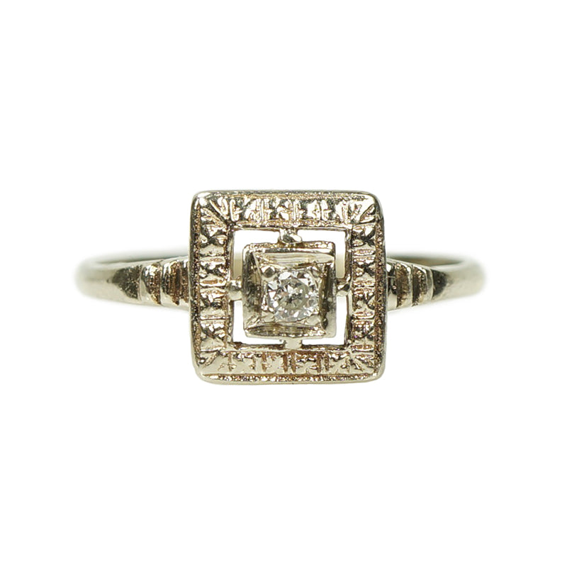 Sweet 1940's White Gold and Diamond Ring