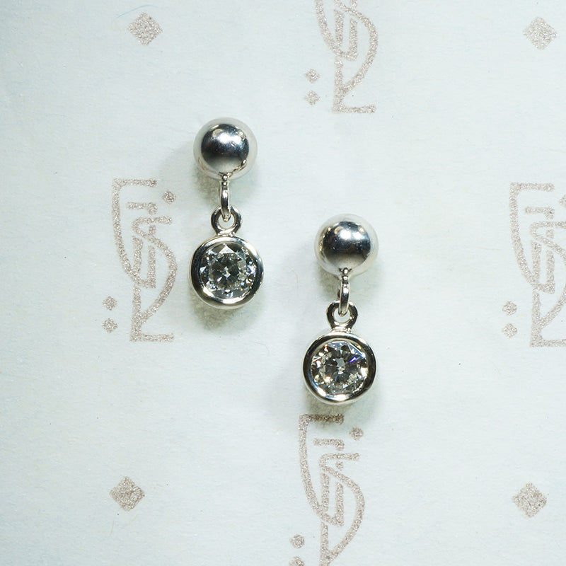 14k white gold ball stud diamond drops
