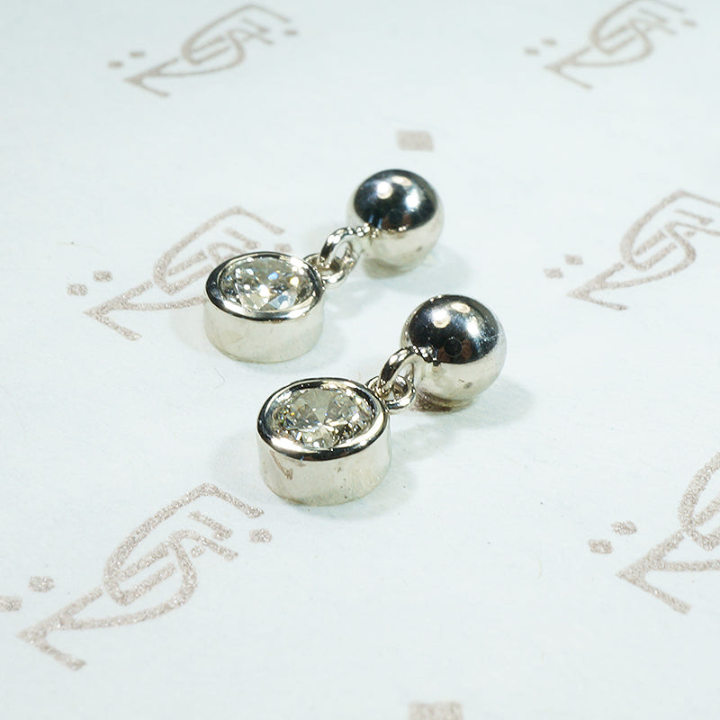Simple White Gold Vintage Diamond Dangly Earrings