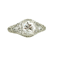 Sparkling Diamond set Art Deco Filigree Engagement Ring - Gem Set Love