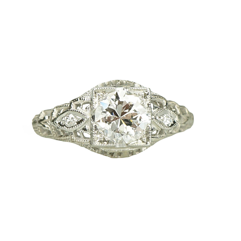 Sparkling Diamond set Art Deco Filigree Engagement Ring - Gem Set Love
