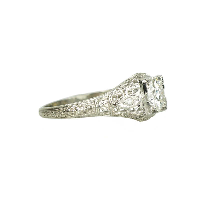 Sparkling Diamond set Art Deco Filigree Engagement Ring - Gem Set Love