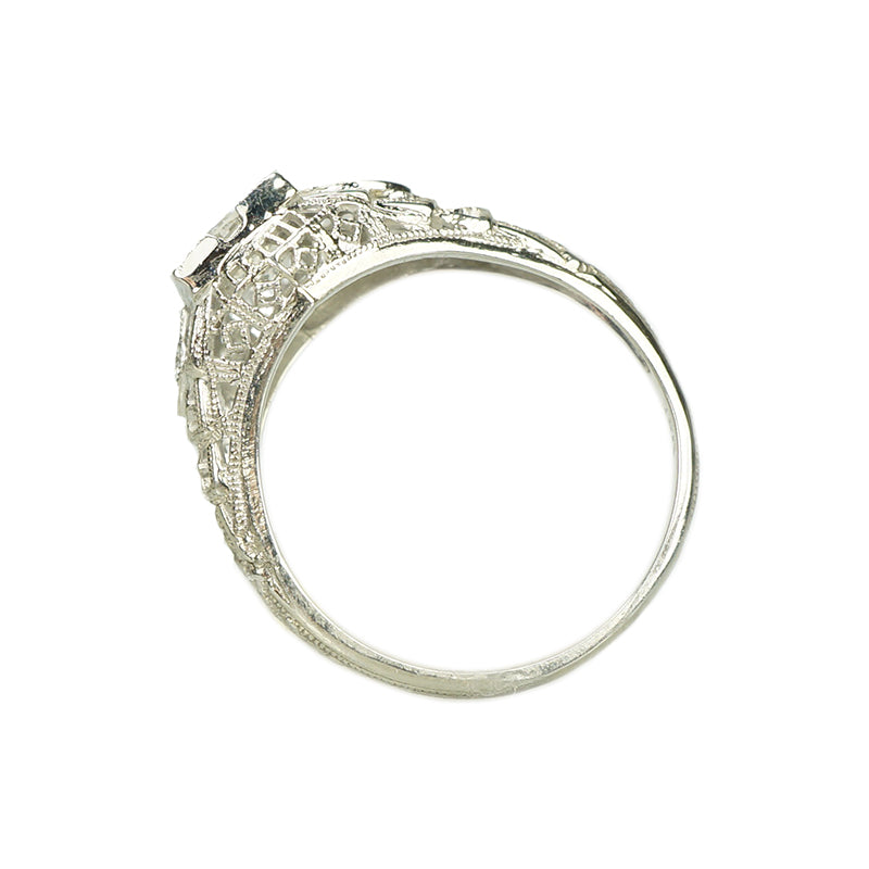Sparkling Diamond set Art Deco Filigree Engagement Ring - Gem Set Love