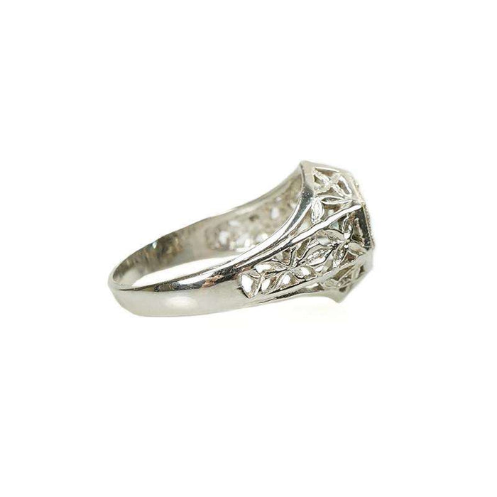 Vintage Aquamarine White Gold Filigree Ring