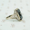 deco onyx and diamond ring in white gold filigree