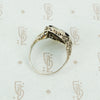 deco onyx and diamond ring in white gold filigree side view
