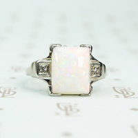 rectangular opal in white gold with diamond sides