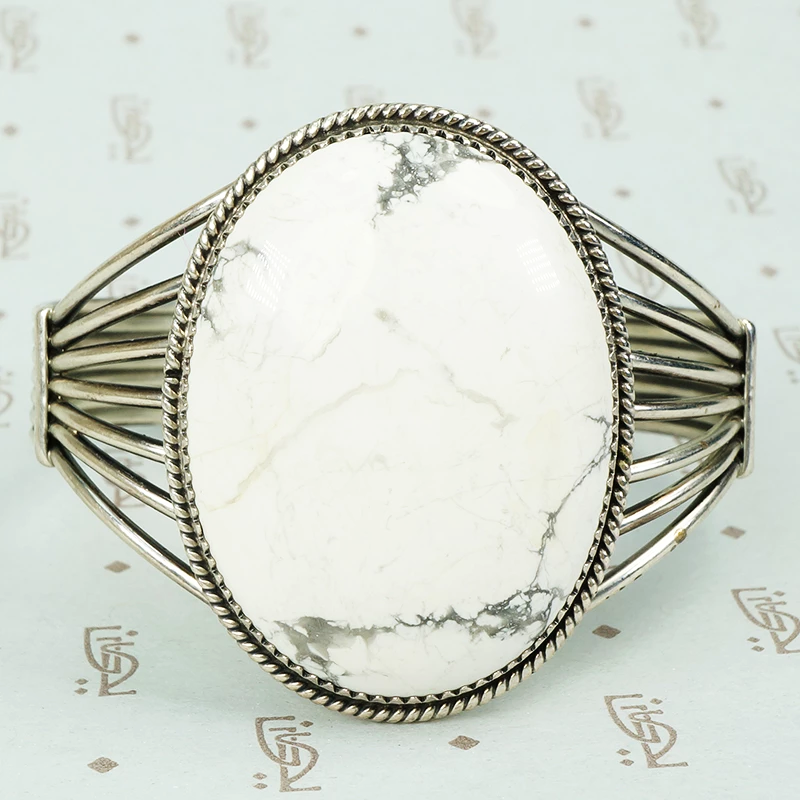 vintage sterling silver 1970's white turquoise cuff bracelet