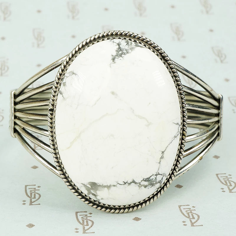 vintage sterling silver 1970's white turquoise cuff bracelet