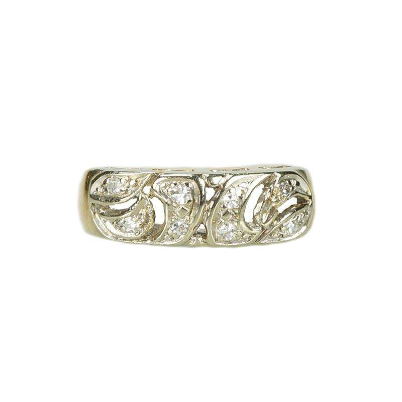 Wide Paisley Design Vintage Diamond Band - Gem Set Love