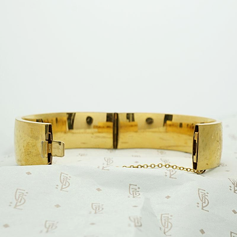 Wide Engraved Victorian Revival Bracelet, hinge view.