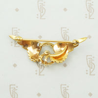 Gold Pearl Set Winged Wheel Brooch