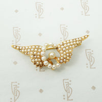 Gold Pearl Set Winged Wheel Brooch