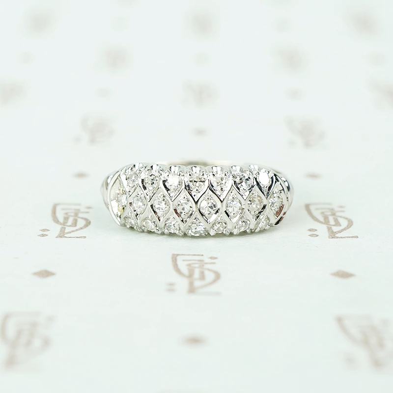 fancy wide white gold diamond band vintage 