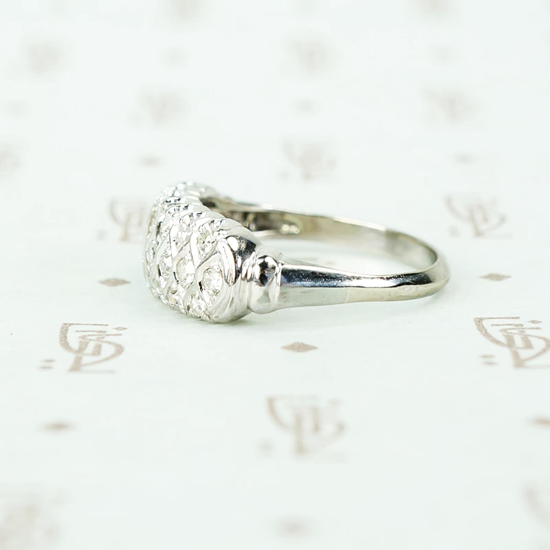 fancy wide white gold diamond band vintage side view
