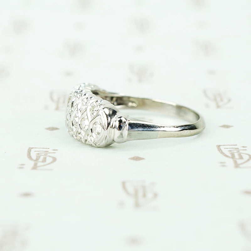 fancy wide white gold diamond band vintage side view