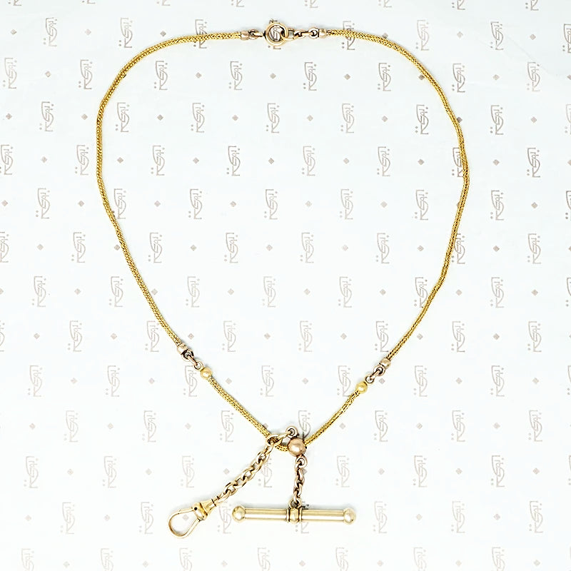 gold short antique chain with t bar and hook