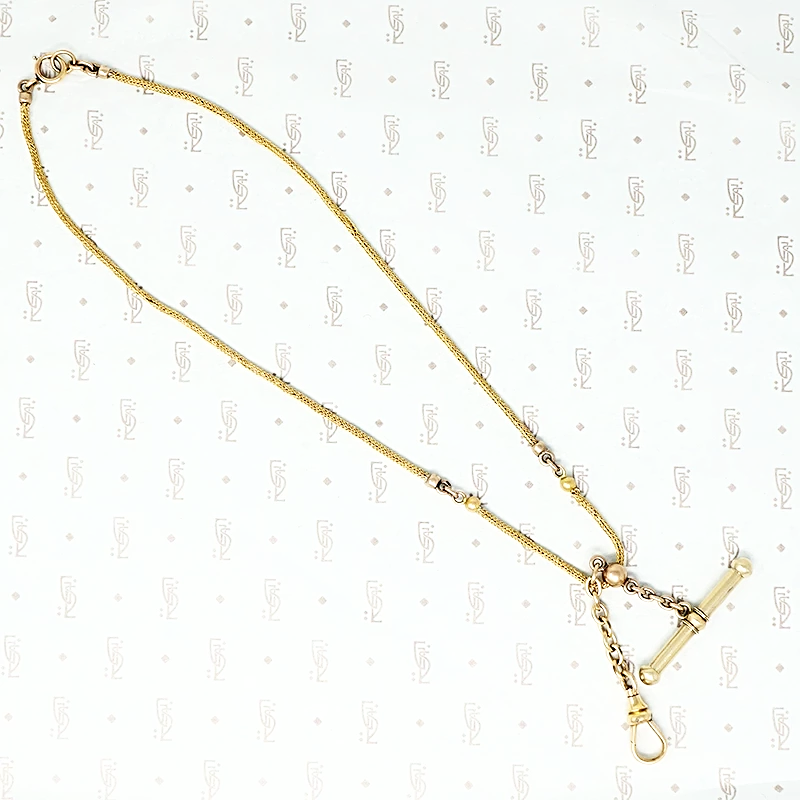 gold short antique chain with t bar and hook