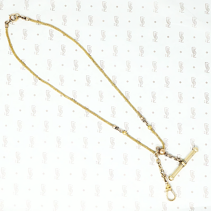 gold short antique chain with t bar and hook