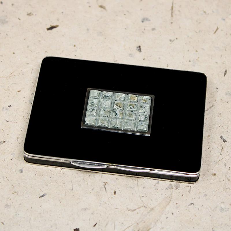 Chic French Art Deco Silver Enamel & Celluloid Compact