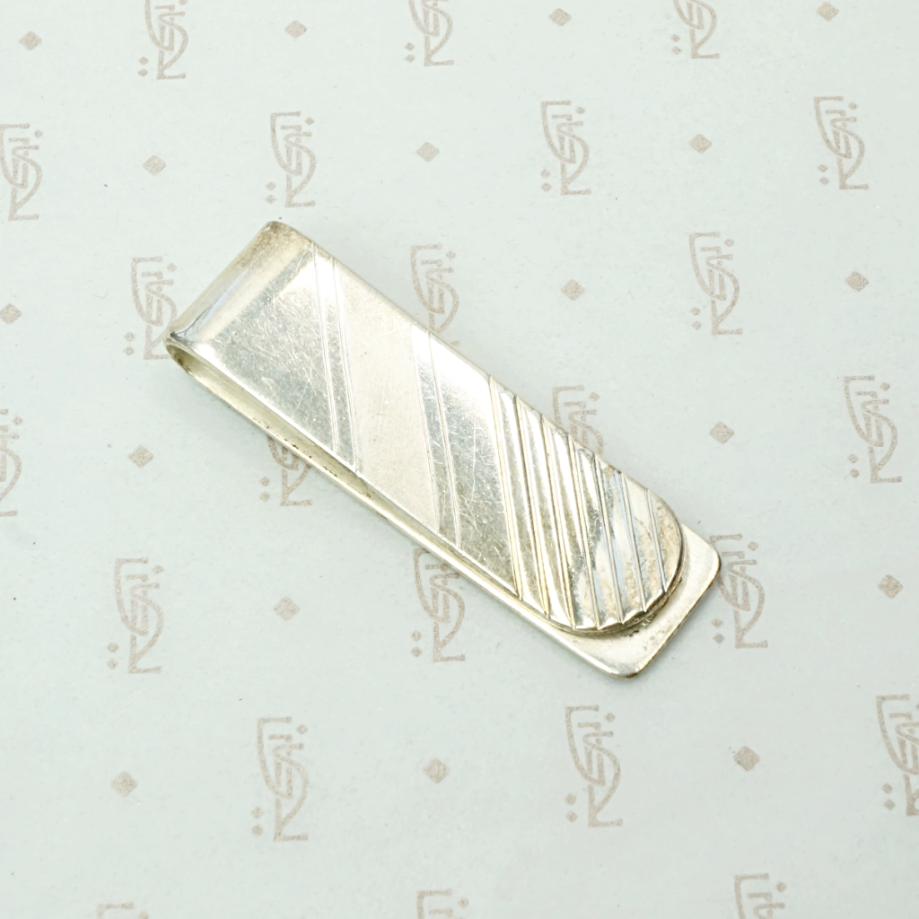 1970s Silver Money Clip with Diagonal Stripes
