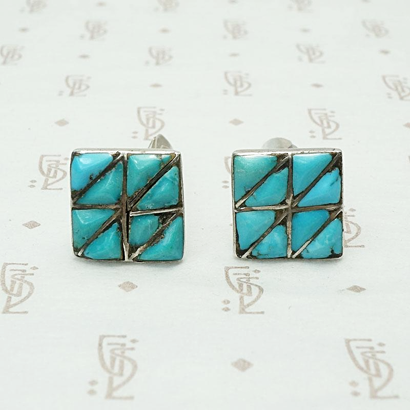 Geometric Turquoise Inlay Silver Cufflinks