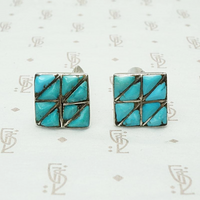 Geometric Turquoise Inlay Silver Cufflinks