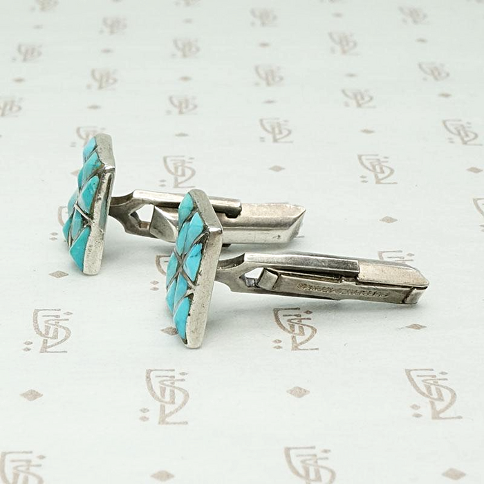 Geometric Turquoise Inlay Silver Cufflinks