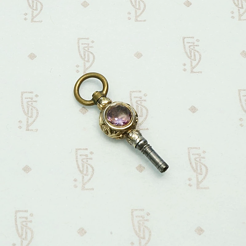 Amethyst & Chalcedony Gold Sheeted Watch Key