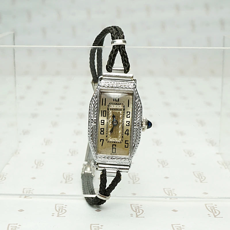 Wonderful White Gold Art Deco Benrus Watch. Detailed view.
