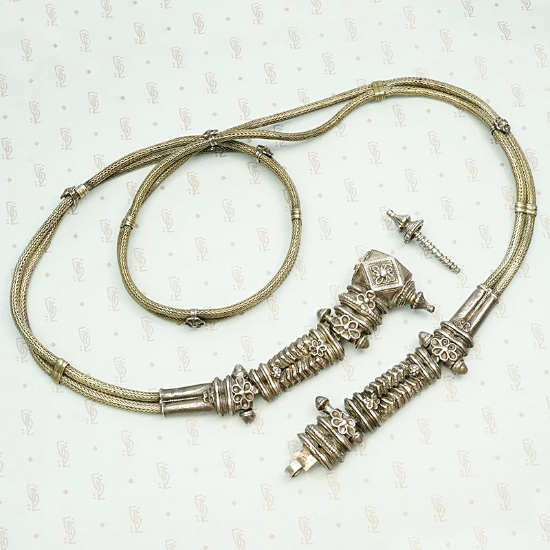 Antique Indian Woven Silver Belt
