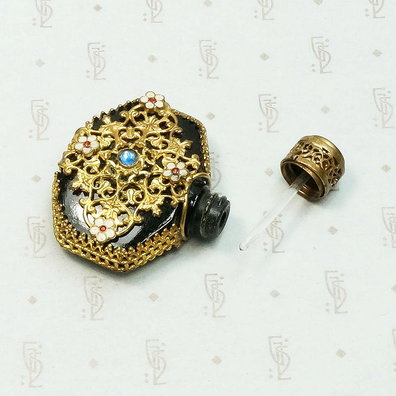 Ornate Czech Perfume Bottle Brass & Glass