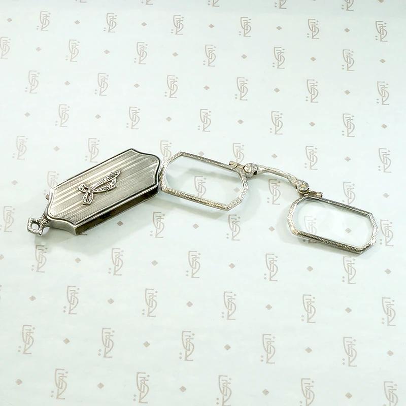 Folding Lorgnette Pendant in Engraved Sterling Case
