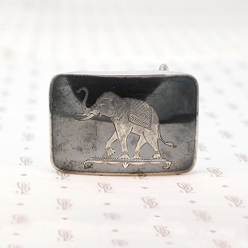 Powerful Elephant Sterling & Niello Belt Buckle