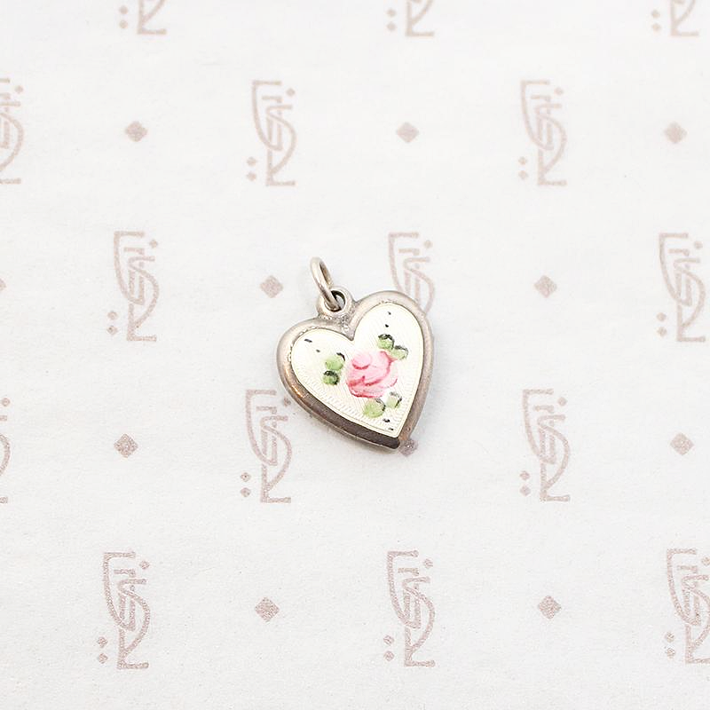 Millie's Enameled Rose Heart Charm