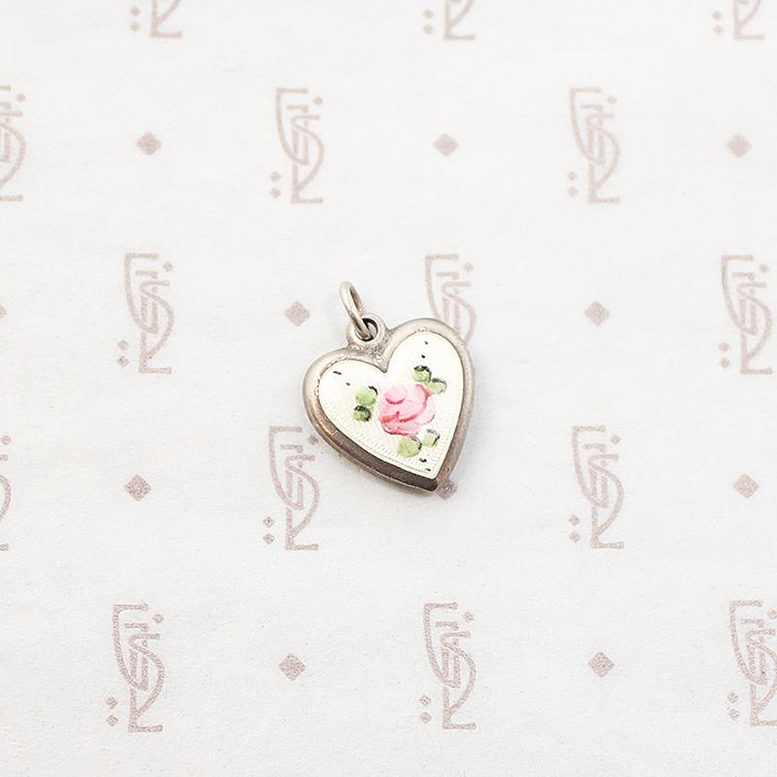 Millie's Enameled Rose Heart Charm