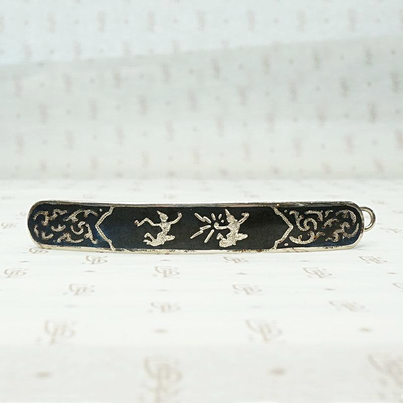 Siam Silver Barrette with Engraved Dancers