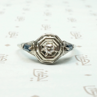 Filigree Deco Diamond Ring with Sapphire Accents 
