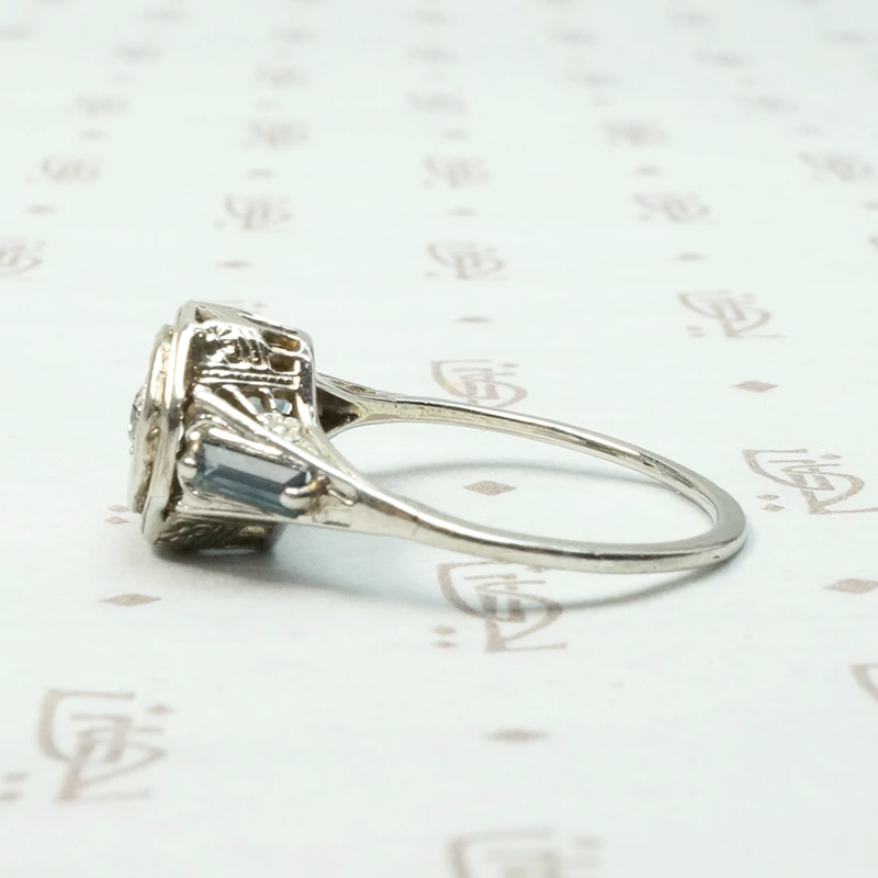 Filigree Deco Diamond Ring with Sapphire Accents 
