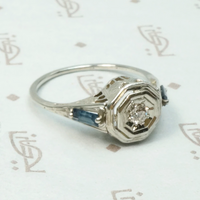 Filigree Deco Diamond Ring with Sapphire Accents 