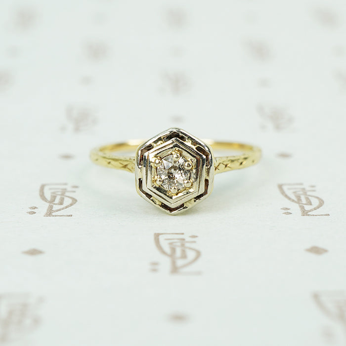 1920's yellow gold filigree diamond ring