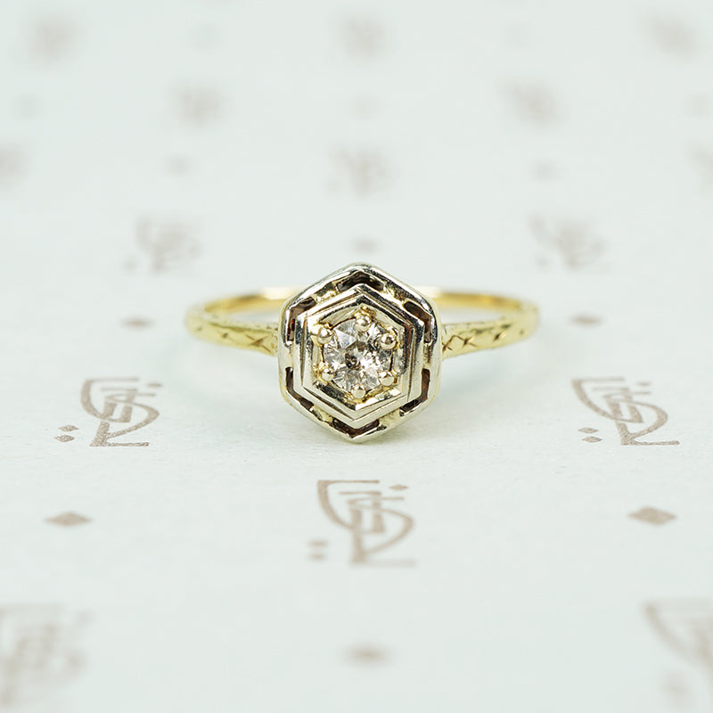 1920's yellow gold filigree diamond ring